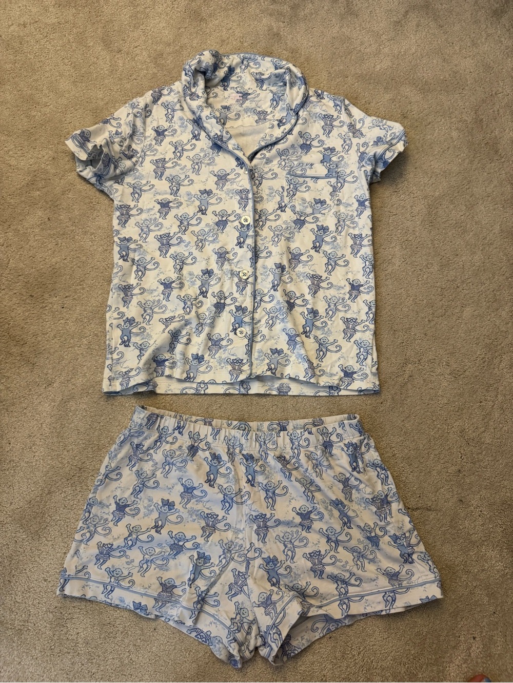 Roller Rabbit Blue and White Monkey Print Pajama Set